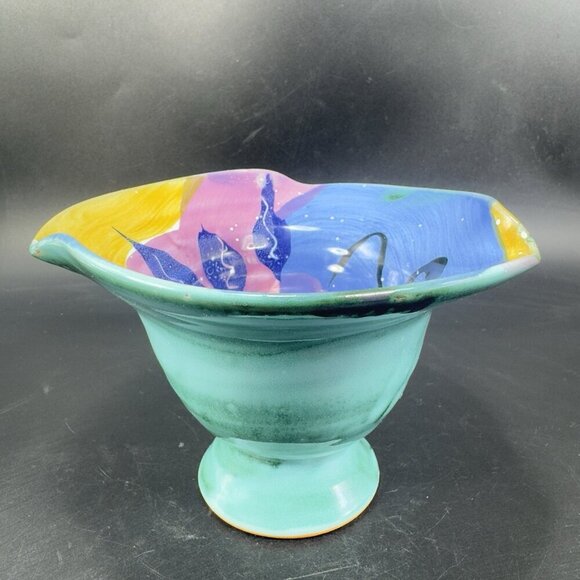 Italian Art Pottery Footed Dish Bowl Container Hand Made RedWare Made In Italy - Picture 14 of 14